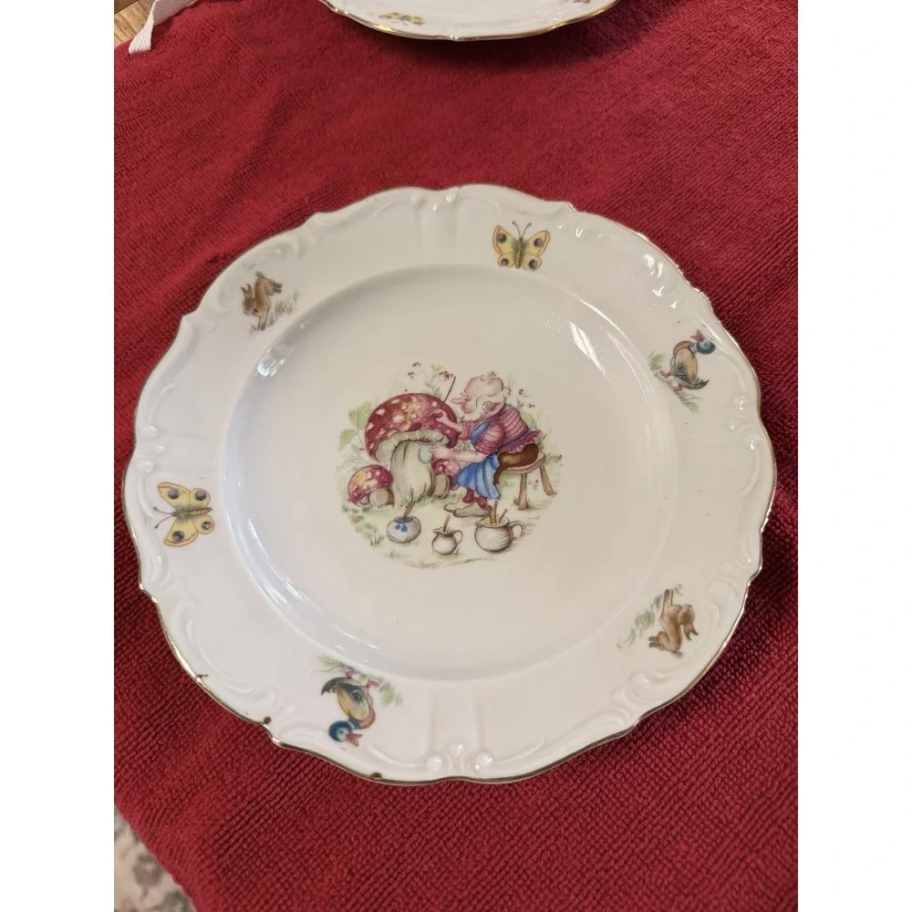Vintage Schlottenhof Bavaria Gnome Plates Set Of 2- 1950s Arzberg Fairy Tales